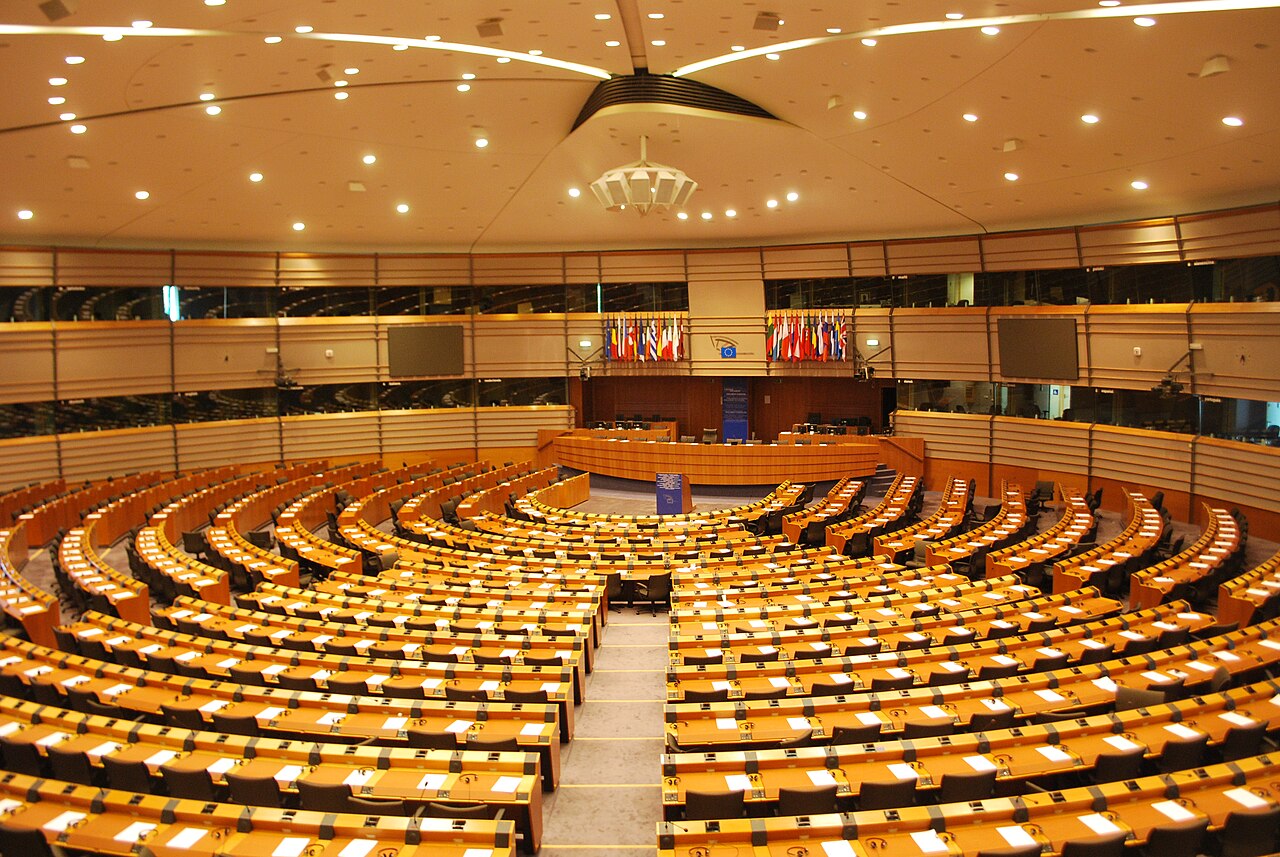The hemicycle of the European Parliament in Brussels.