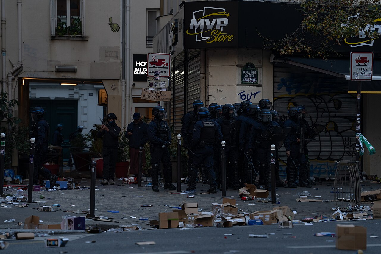 Protests and riots in Paris on 17 October 2026. Demonstrators gathered around Pl