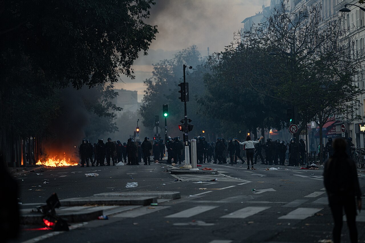 Protests and riots in Paris on 17 October 2026. Demonstrators gathered around Pl