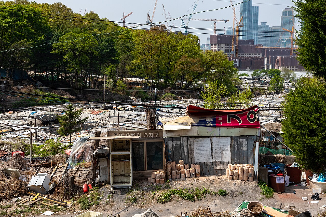 Guryong village is considered 'last slum of Seoul'. View over the rooftops of th