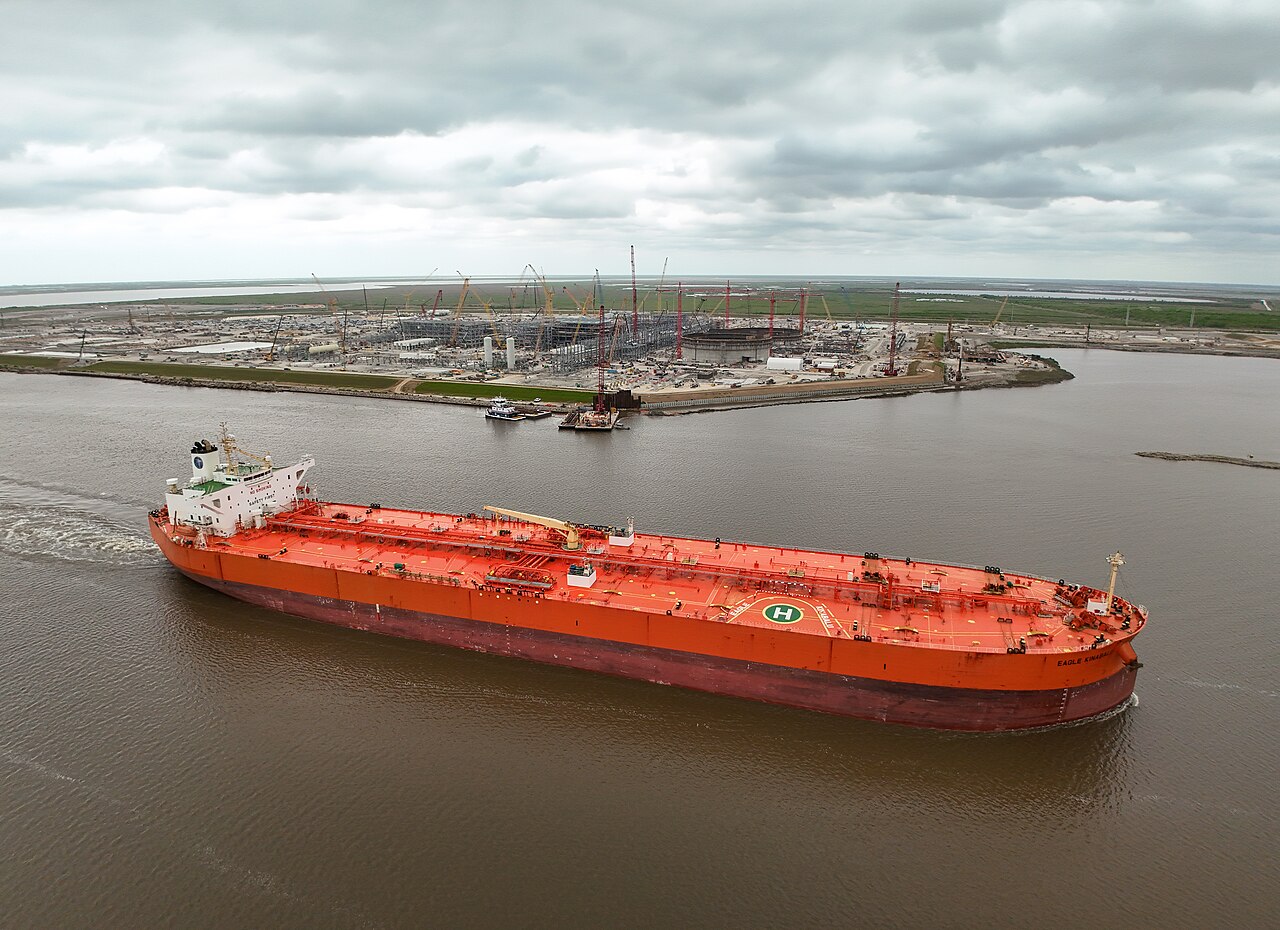 The crude Oil Tanker "Eagle Kinabalu" in Port Arthur, Texas passing by a new LNG