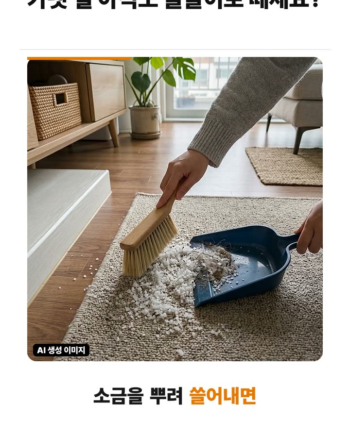 굵은 소금을 활용한 미세 먼지와 털 동시 흡착 장면