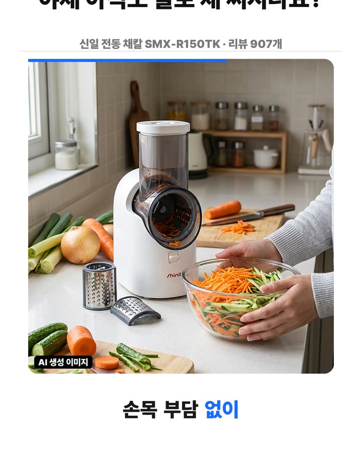 가정용 수동 채칼을 쓸 때 주의해야 할 안전 요령 장면